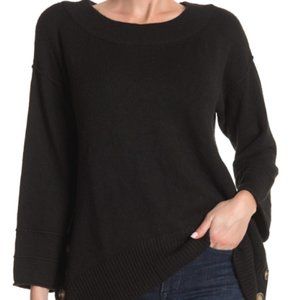 Democracy Side Button Boatneck Sweater Black M